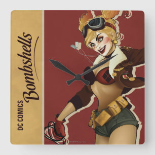 Horloge Carrée Bombes de Harley Quinn de pin-up