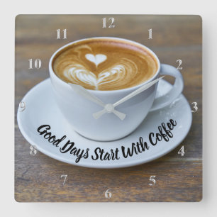 Horloge Carrée Bon Jours Commencez Par Coffee Cup Citchen Citatio