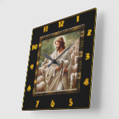 Horloge Carrée Bon Pasteur Jean 10:7 L'Art Fidèle Du Berger (Angle)