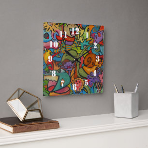 Horloge Carrée Bonheur par Squid Fear City