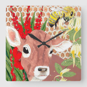 Horloge Carrée Bonne vache blanche