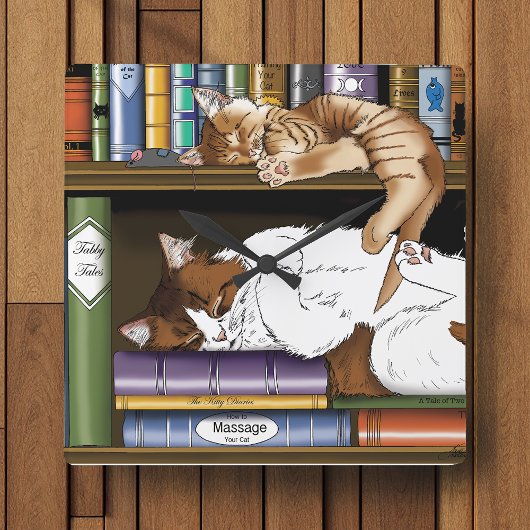 Horloge Carrée Book Shelf Cats