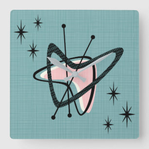 Horloge Carrée Boomerangs et Starburst atomiques