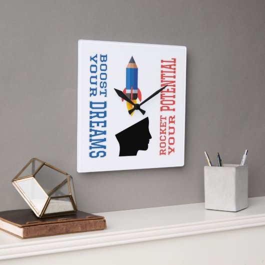 Horloge Carrée Booster de rêve et Rocket potentielle (Bureau)