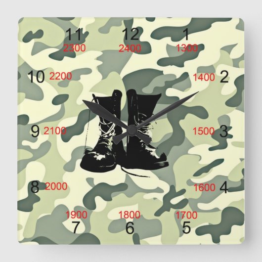 Horloge Carrée Boots & Camo Military Wall Clock (Recto)