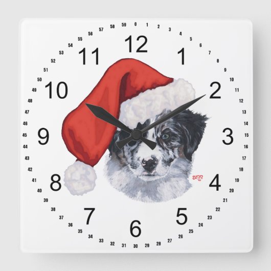 Horloge Carrée Border Collie Noël (Recto)