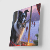 Horloge Carrée Border Collie With Christmas Lights Holiday (Angle)