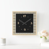 Horloge Carrée  Bordure beige noire délicate avec centre noir  (Maison)