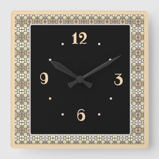 Horloge Carrée  Bordure beige noire délicate avec centre noir  (Recto)