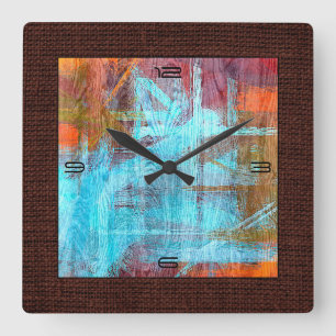 Horloge Carrée Bordure de toile de jute à grain de bois moderne c