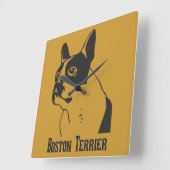 Horloge Carrée Boston Terrier (Angle)