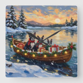 Horloge Carrée Boston Terrier Christmas Boat Holiday (Recto)