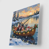 Horloge Carrée Boston Terrier Christmas Boat Holiday (Angle)