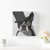 Horloge Carrée Boston Terrier, Formal Hound et Casquette (Maison)