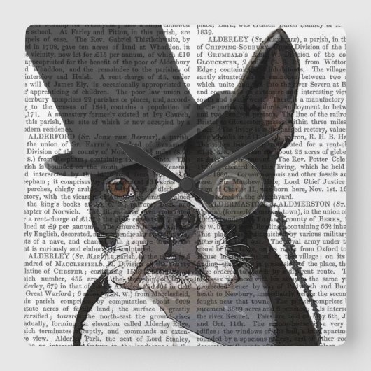 Horloge Carrée Boston Terrier, Formal Hound et Casquette (Recto)