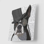 Horloge Carrée Boston Terrier, Formal Hound et Casquette (Angle)