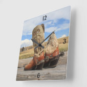 Horloge Carrée Botte de cowboy Yeehaw cadenas numérique (Angle)