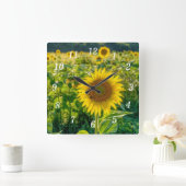 Horloge Carrée Boucle de mur du terrain de tournesol doré (Maison)