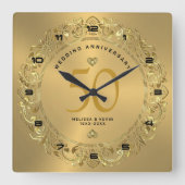 Horloge Carrée Boucles d'or brillant Cercle 50e mariage (Recto)
