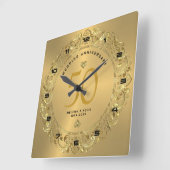Horloge Carrée Boucles d'or brillant Cercle 50e mariage (Angle)