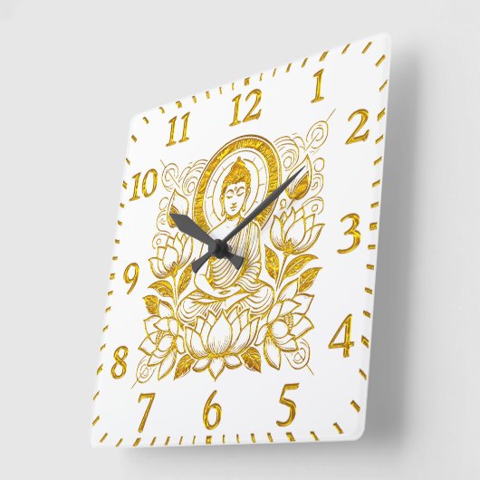 Horloge Carrée Bouddha au milieu des fleurs de lotus (Angle)