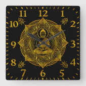 Horloge Carrée Bouddha d'or entouré de Motifs complexes (Recto)