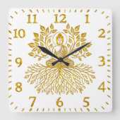 Horloge Carrée Bouddha d'or Entouré par la nature. (Recto)