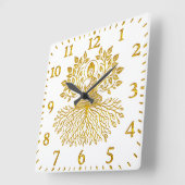 Horloge Carrée Bouddha d'or Entouré par la nature. (Angle)