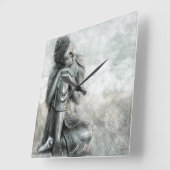 Horloge Carrée Bouddha en argent paisible (Angle)