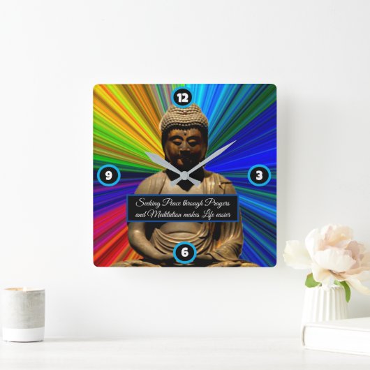 Horloge Carrée Bouddha en méditation (Maison)
