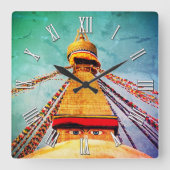 Horloge Carrée Bouddha Eyes, Boudhanath Stupa, Népal / Bouddhisme (Recto)