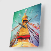 Horloge Carrée Bouddha Eyes, Boudhanath Stupa, Népal / Bouddhisme (Angle)