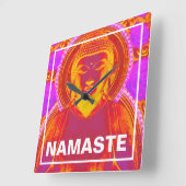 Horloge Carrée Bouddha Mystique - rose et orange (Angle)