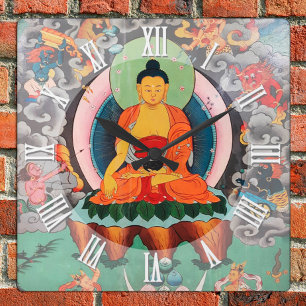 Horloge Carrée Bouddha Shakyamuni, Lumières, Népal