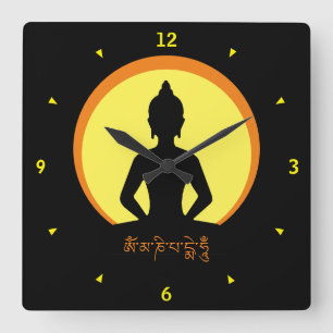 Horloge Carrée Bouddha Shakyamuni & SunDisc /Light at Night