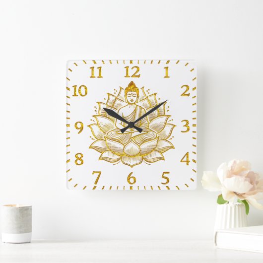 Horloge Carrée Bouddha sur Lotus Flower. (Maison)