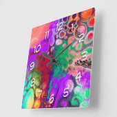 Horloge Carrée Bouffée de couleurs Digital Fluid Art (Angle)