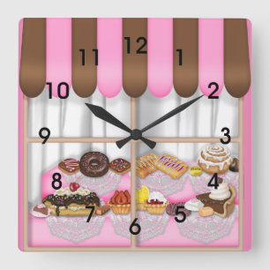 Horloge Carrée Boulangerie mignonne de bonbon à petit gâteau de