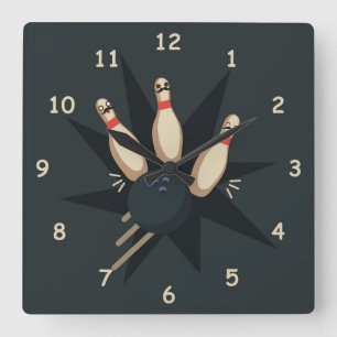 Horloge Carrée Boule de Bowling mignonne Gratte Écarts Pins