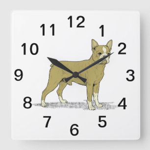 Horloge Carrée Bouledogue Français Vintage Stylisé C