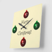 Horloge Carrée Boules de Noël rouges et vertes Joyeux Noël (Angle)
