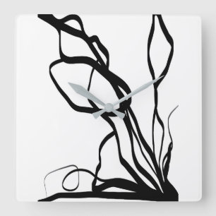 Horloge Carrée Bouquet Blanc : Abstrait blanc & noir