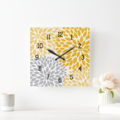 Horloge Carrée Bouquet Dahlia, moutarde jaune gris floral (Home)