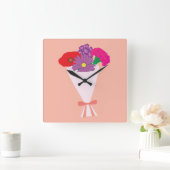 Horloge Carrée Bouquet de fleurs (Maison)