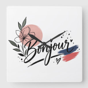 Horloge Carrée Bouquet de fleurs à l'aquarelle élégant Floral vin