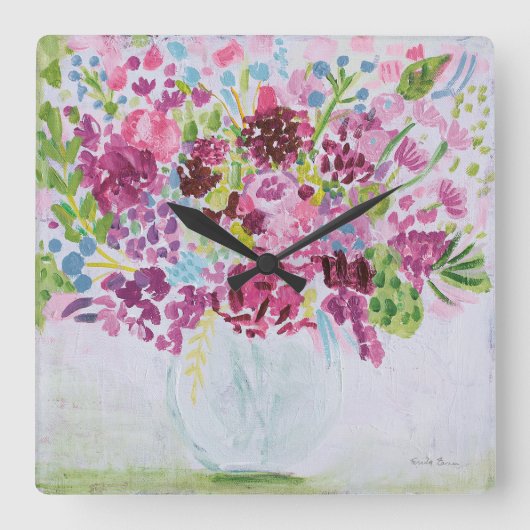 Horloge Carrée Bouquet de fleurs vives (Recto)