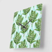 Horloge Carrée Bouquet de lis de la vallée fleurs sur le bleu (Angle)
