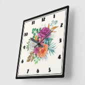 Horloge Carrée Bouquet floral rose, orange et blanc (Angle)