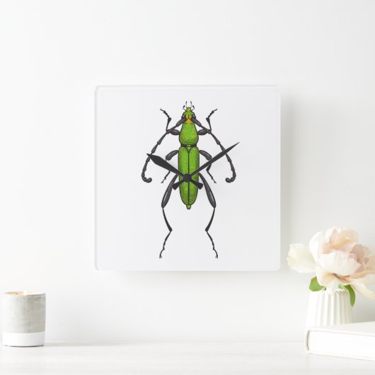 Horloge Carrée Bousier vert (Maison)