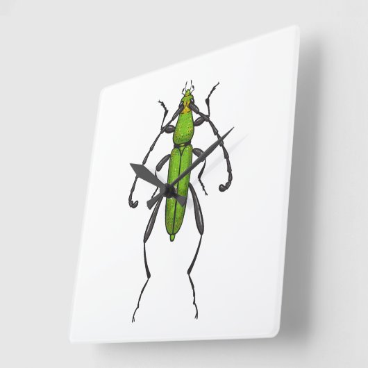 Horloge Carrée Bousier vert (Angle)